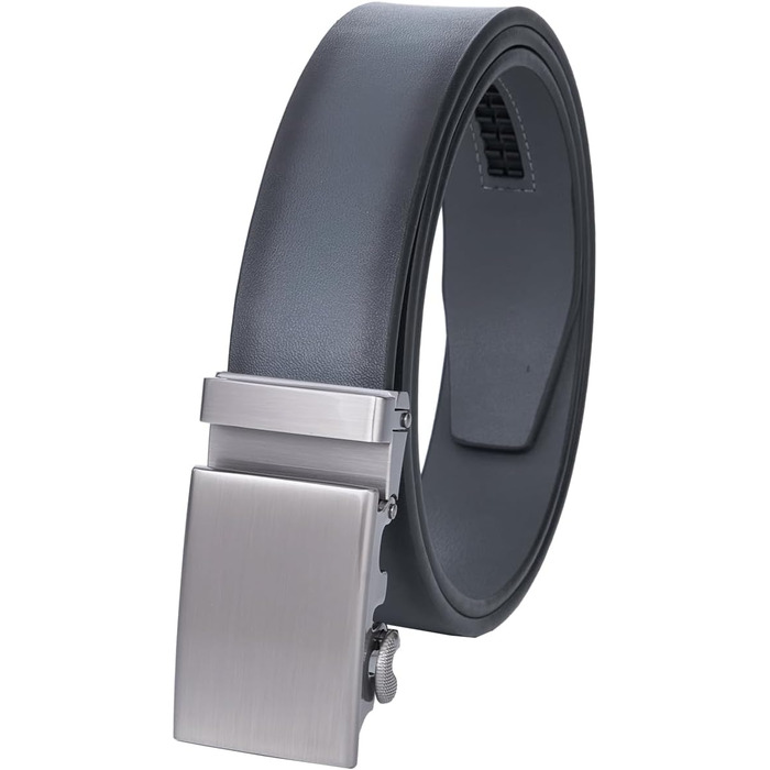 Чоловічий шкіряний ремінь VRLEGEND з автоматичною застібкою (ратинг) без дірок для ділового костюма, розмір регулюється, з подарунковою коробкою, сірий