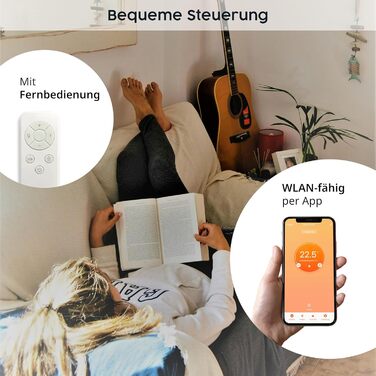 Обігрівач KönigsHaus 450W Smart з інфрачервоним випромінюванням - підлоговий/настінний - керування через Wi-Fi з додатком та пультом - з тримачем для рушників, ніжками та кріпленням - білий 450 Вт - білий