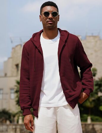 Світшот JMIERR для чоловіків з капюшоном, з довгим рукавом, в стилі вафлі, з блискавкою та кишенями (червоний, M)