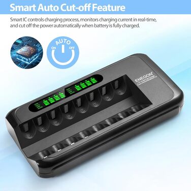 Зарядний пристрій ENEGON для акумуляторів NI-MH/NI-CD з LCD-дисплеєм, 8 слотів, AA/AAA