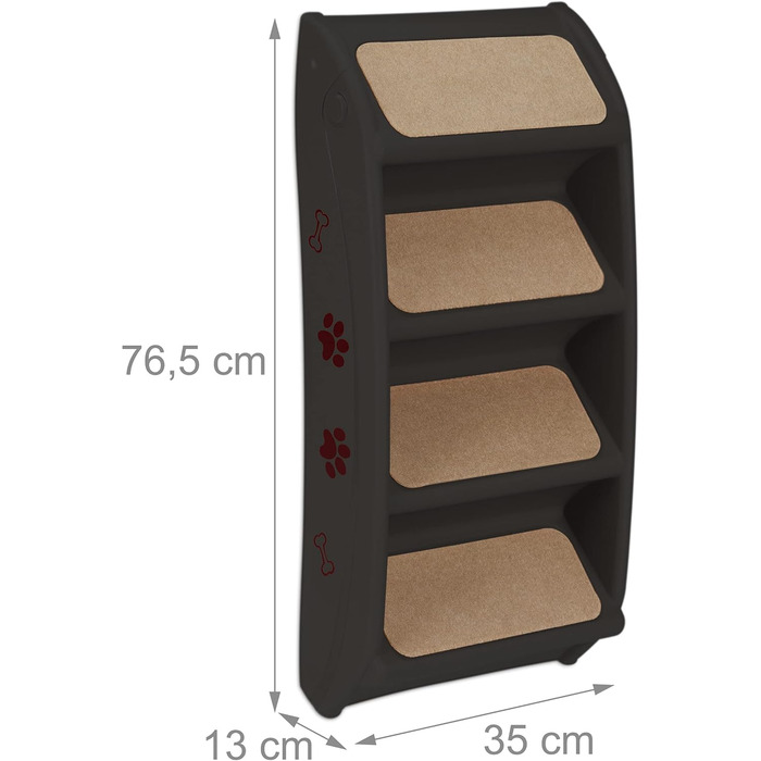 Relaxdays Dog Stairs, 4 Steps, for Small & Large Dogs, Bed & Couch, Car, Pet Stairs, HxBxT: 49 x 39 x 61 cm, black