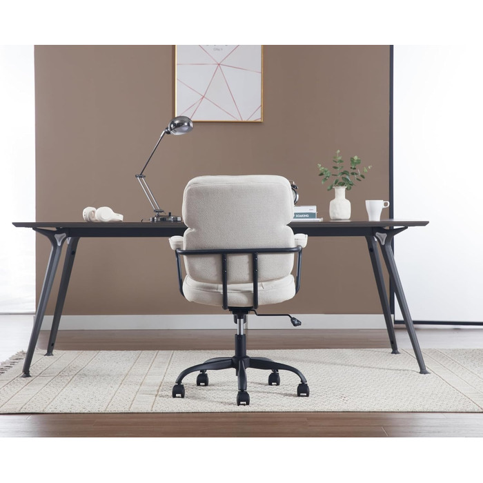 Крісло офісне, комп'ютерне, для дому, з регулюванням висоти, 360° обертання, з підлокітниками, з екошкіри, бежеве