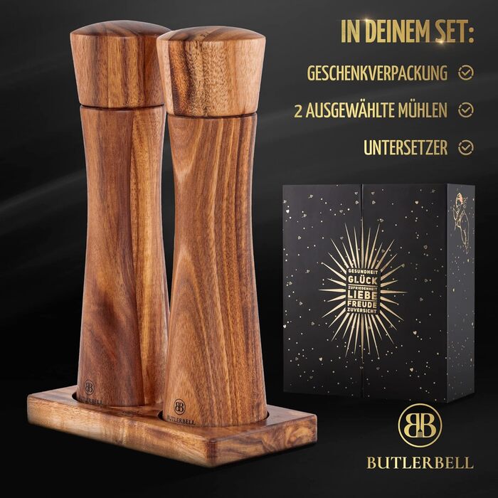Salt and pepper mill made of wood, including coaster, in a luxury gift box. Ideal as a wedding gift | Wedding gifts | Wedding gifts for the bridal couple | Housewarming gift