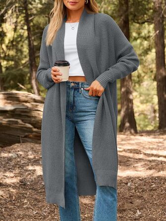 Жіноча в'язана кардиган LILLUSORY, великий розмір, відкритий спереду, зимовий, сірий (L)