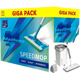 Набір для миття підлоги Masthome з відром: плоский моп, 3 мікрофібрових насадки, відро з нержавіючою сталею, моп з функцією віджиму, для прибирання підлоги (фіолетовий)