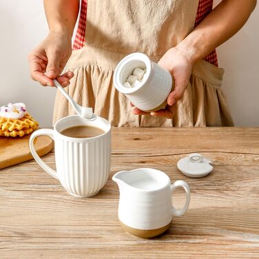 Hasense Ceramic Sugar and Milk Pitcher Set - White Coffee Tea Service for Wedding Gift & Home Decor
