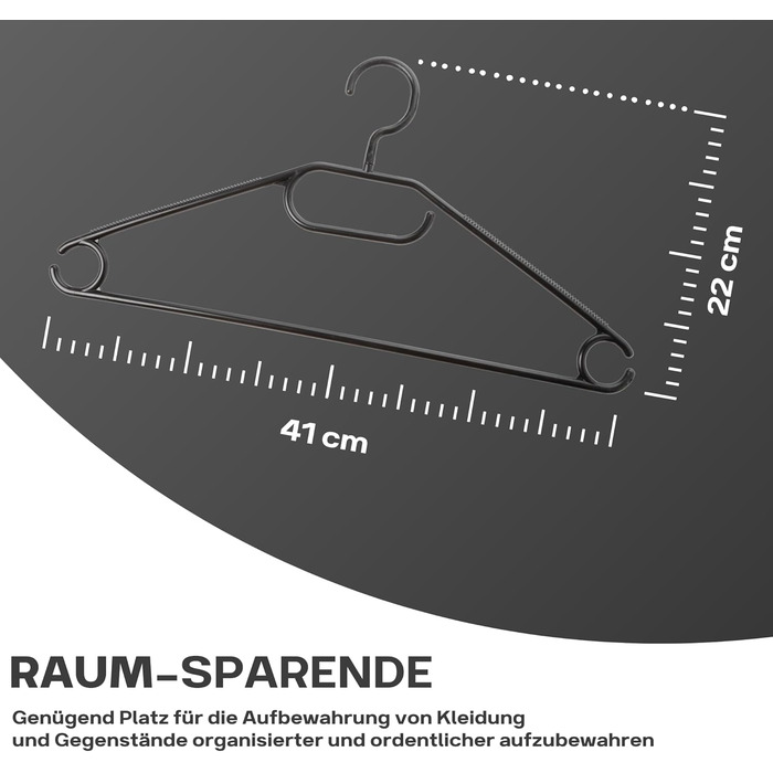 Чорні вішалки для одягу 20 шт. з обертовими гачками, економія місця, пластик, довжина 41 см, Made in EU, екологічні (100% перероблений матеріал), модель Minnie