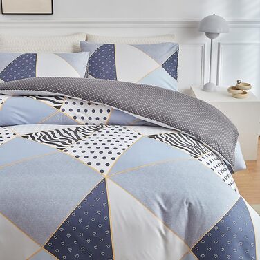 Набір постільної білизни з мармуровим малюнком 200x200, 3 частини: простирадло, 2 наволочки 80x80, мікрофібра, з блискавкою (блакитний трикутник, крапка)