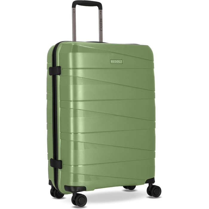 Чохол-валіза REDOLZ Hartschalen Check-in Essentials 10 | Великий вантажний ролик XL 50 x 30 x 76 см з поліпропілену | 4 подвійні колеса & TSA | Набір 3 шт. (Green-metallic)