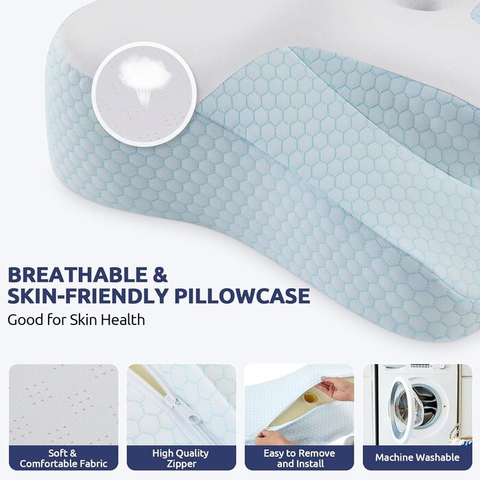 Подушка для шиї DONAMA з Memory Foam, подушка для сну, подушка для тих, хто спить на боці, спині та животі (Блакитна)