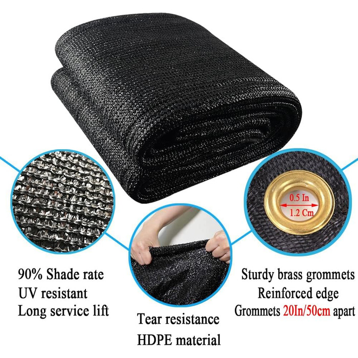 Vocray Shade Net 2X4.5 M, Shade Net with Eyelets, Lightweight and Durable Shading Net, 90% UV Resistant Sun Sail for Garden, Balcony, Terrace, Pergola, Greenhouse and Outdoor Area