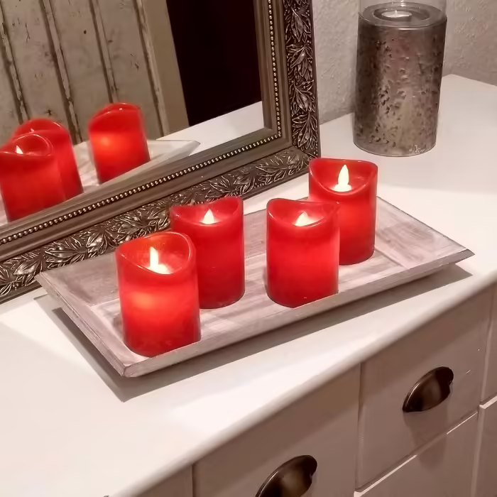 ToCi LED Candles Red Ø 7.5 x 15 cm - Set of 4 flameless real wax candles - with moving flame and timer - Advent candles, grave candles