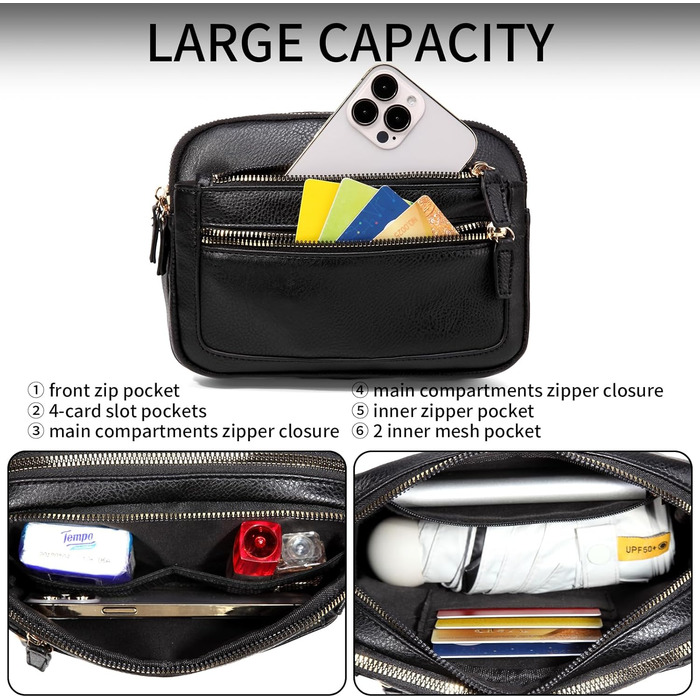 Чоловіча та жіноча поясна сумка з шкіри, універсальна, на пояс/через плече, чорна, 9#