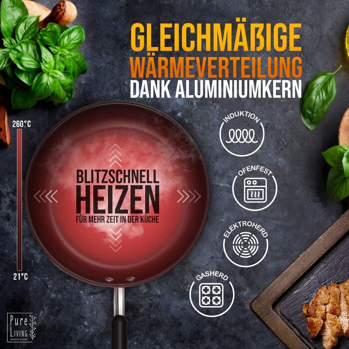Набір сковорідок з нержавіючої сталі для всіх типів плит 20см та 28см з антипригарним покриттям - 10 років гарантії, ергономічні ручки, рівномірний розподіл тепла, придатні для миття в посудомийній машині та використання в духовці - Набір сковорідок 28см+