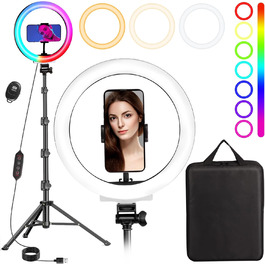 MICCYE кільцева лампа з штативом 10 дюймів RGB, загальна висота 180 см, для відео, макіяжу, фотографії