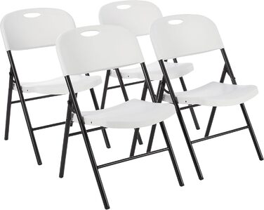 Amazon Basics Folding Chairs, Plastic and Metal, 4-Piece Set, Camping Chair, Kitchen Chair, for Indoor and Outdoor Use, Up to 158 kg, 4 Pieces (4 Pieces, White)