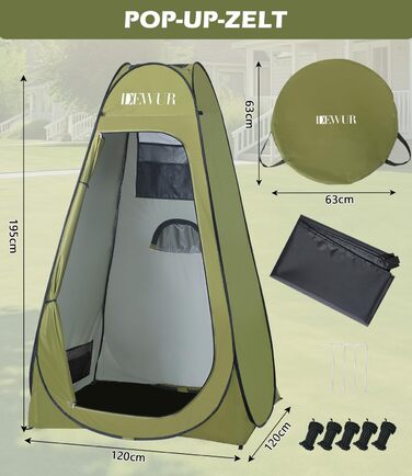 Camping Privacy Tent with Shower - Pop Up Changing Room & Toilet Shelter - UV 50+ Protection - Portable Outdoor WC Tent for Camping & Beach - Includes Carry Bag