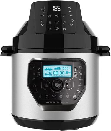 Cecotec Programmable Pot with Air Fryer and GM H Deluxe Fry Multifunction Kitchen Machine. 6 Liters, Forward Lid, Programmable, 24-Hour Temperature Adjustable Model H Deluxe Fry