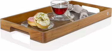 Ad Hoc Serving Tray Serve Smart | large wooden tray | serving tray with handle made of high-quality acacia wood (walnut veneer base) | serving platter 56x30cm | no bamboo