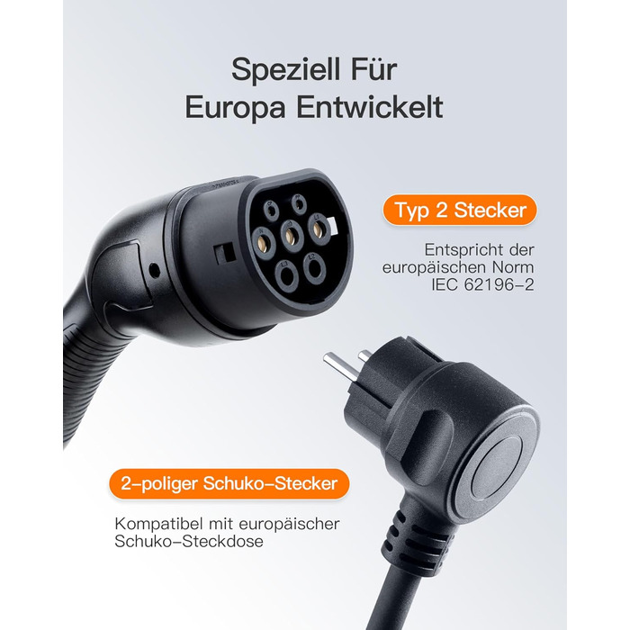 Кабель для зарядки електромобіля Type 2 Schuko 3.68 кВт 10м, 6-16A з дисплеєм та таймером