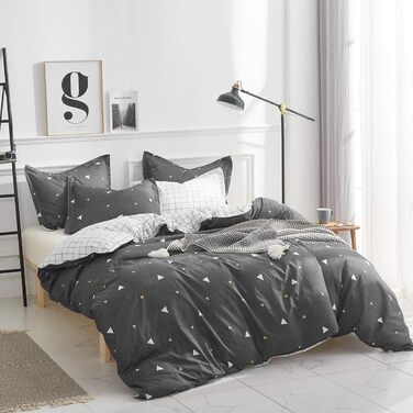 Комплект постільної білизни Uozzi Bedding Queen: 3 шт., блакитний, сірий, трикутний дизайн, 800 TC, мікрофібра з блискавкою, 4 стрічки, сучасний літній стиль для жінок та чоловіків (темно-сірий, Twin (1 комплект простирадла + 2 наволочки))