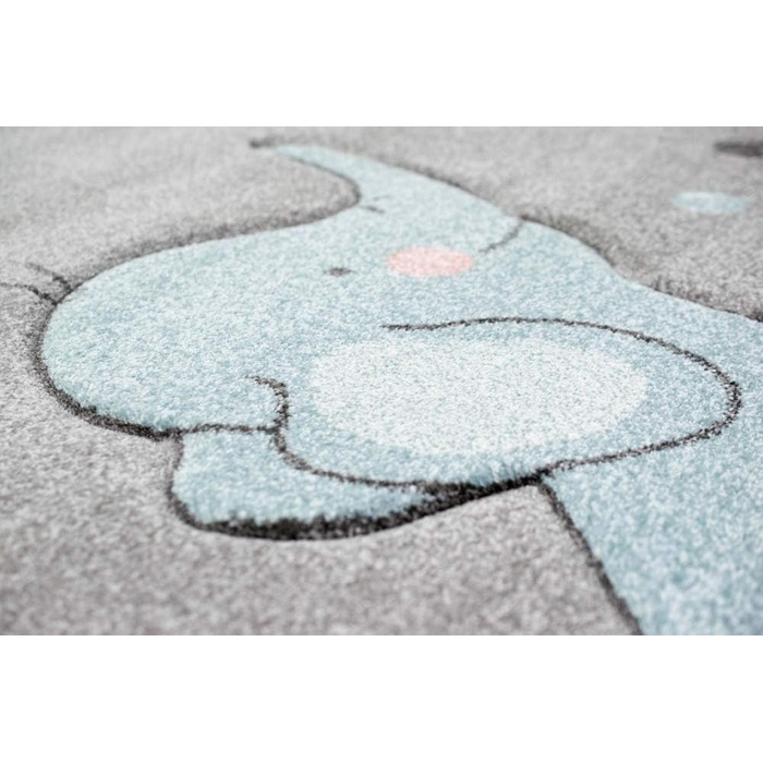 CARPETIA Children's Room Rug, Elephant, Dots, Bubbles, Grey, Blue, Size 200 x 290 cm