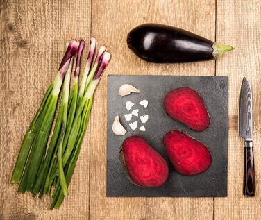Ніж Santoku ZEUß з дамаської сталі (24 см) - професійний кухонний ніж з дамаської сталі 67 шарів, з точильним каменем, дерев'яною ручкою, захистом леза та подарунковою коробкою (сірий)