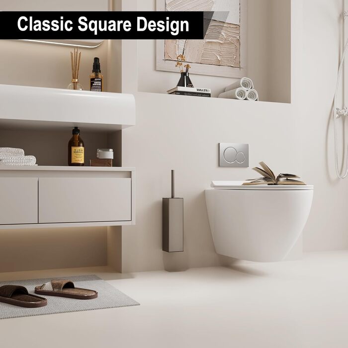 Настінна щітка для унітазу BVL з тримачем, без свердління, з силіконовими насадками (білий матовий)