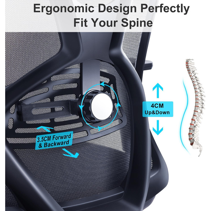 Ticova Ergonomic Office Chair - Adjustable Lumbar Support, Headrest & 3D Armrests