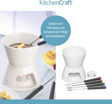 Набір для фондю KitchenCraft 3-в-1 з кольоровими виделками, для шоколадного, м’ясного та сирного фондю, сріблястий