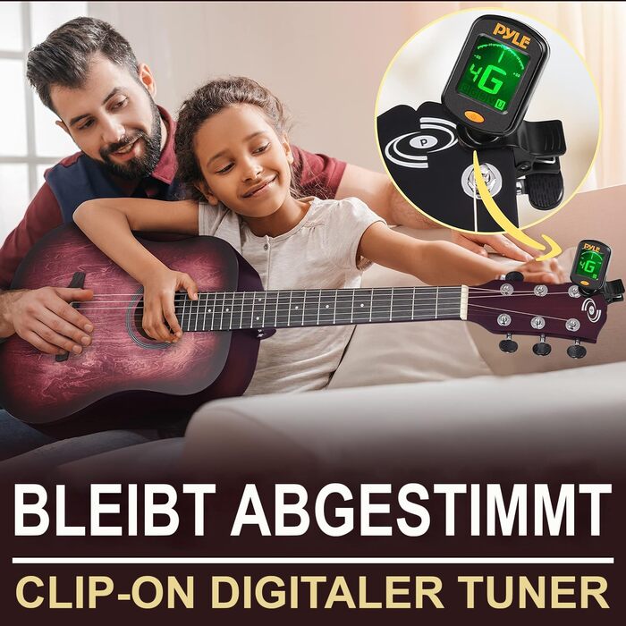 Акустична гітара Pyle – Класична гітара з датчиком, для початківців, дітей та дорослих, розмір 1/2, з тюнером та комплектом Crimson Burst Matt