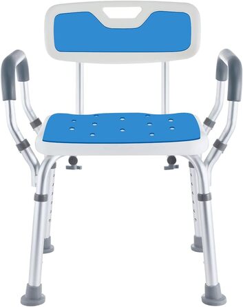 Safe Age® Shower Stool with Removable Backrest and Armrests - Non-Slip - Height Adjustable - Shower Stool for Seniors