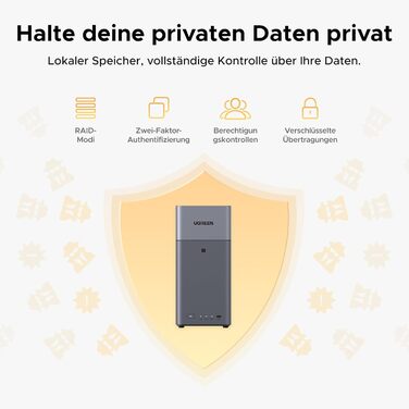 NAS UGREEN DH2300: 2 відсіки, NFC, AI фотоальбом, 4K відеотека, 1GbE LAN, 4GB RAM (без дисків)