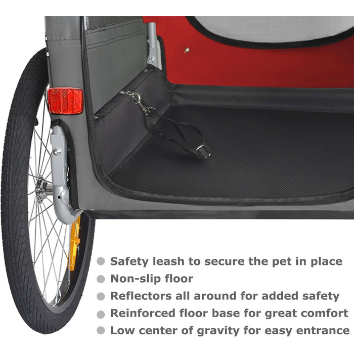 Причіп для собак Tiggo VS Pets L - великий, 270л, для собак до 35 кг, складаний, червоний