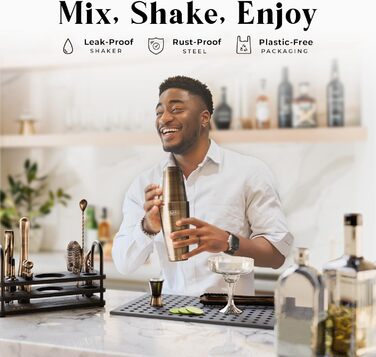 Bare Barrel® Cocktail Shaker Set - 14 Piece Mixology Bar Set with Boston Shaker, Martini Accessories, & Recipe Cards - Perfect Home Bartender Gift Set