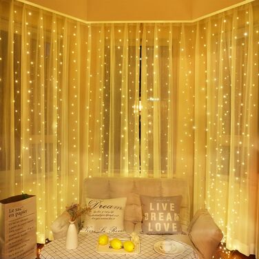 Ланцюжок LED-ліхтариків 2x2м, 200 LED, USB, тепле біле світло для декору свята, вечірки, Рамадану, весілля, кімнати