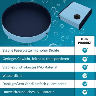 TOSANEO Dog Pool Swimming Pool Splash Pool Bathtub Dog Bathtub Swimming Pool for Dogs and Cats Space-Saving Foldable Blue Ø 160cm x H 30cm