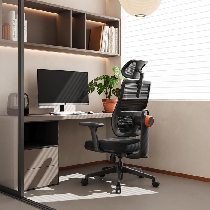 Офісне крісло Newtral MAGICH 003: ергономічне, з підтримкою попереку та підголівником. Крісло для комп'ютера, чорне, до 150 кг