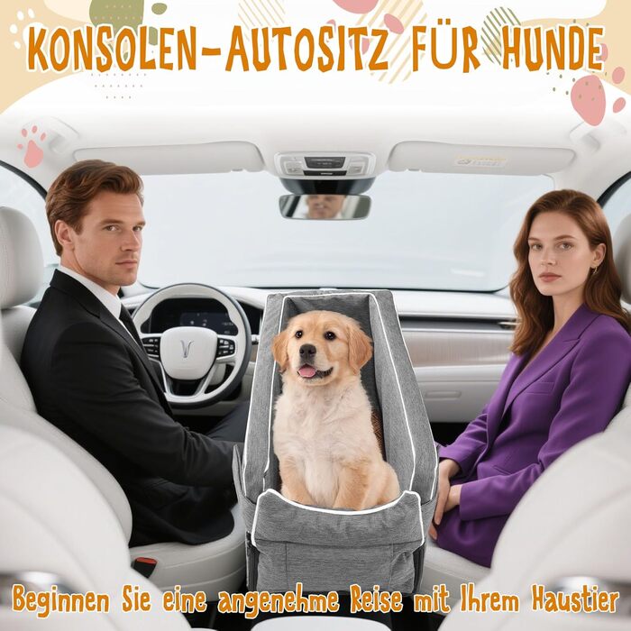 Автокрісло для маленьких собак: зручний лежак з підстаканником, сірий, 42x20x22 см