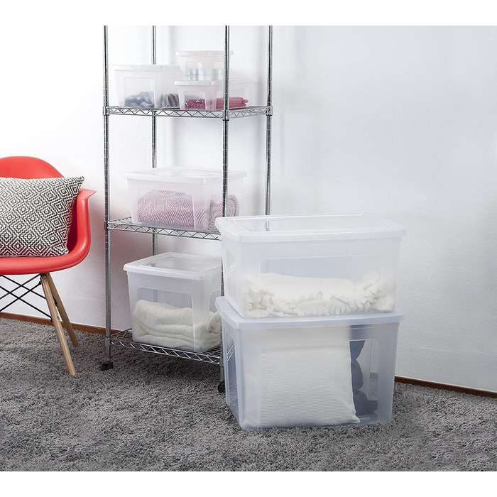 Iris Ohyama Versatile Storage Boxes, 30L, 3-Piece Set, Transparent, Easy-Closing Lid, Stackable, Plastic, For Closet, Shelves, Classroom, Organization, Art Supplies, Shoes, MCB-30