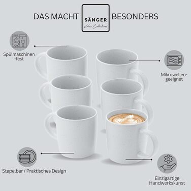 Набір посуду SÄNGER Steingut 12 предметів: 4 великі тарілки, 4 десертні тарілки, 4 глибокі тарілки, набір посуду для 4 осіб, кольоровий, стійкий до подряпин, VALUE COLLECTION (6 чашок для кави Leeds Frost)