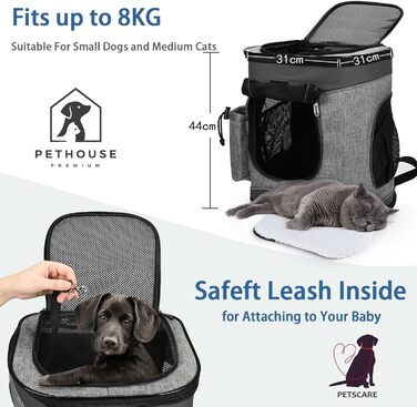 Рюкзак для тварин Kritter Planet з сітчастими вікнами, дихаючий та складаний мішок для собак та котів, знімний внутрішній килимок для тварин, для походів, велосипедів, активного відпочинку, 7 кг цуценят (Чорний)