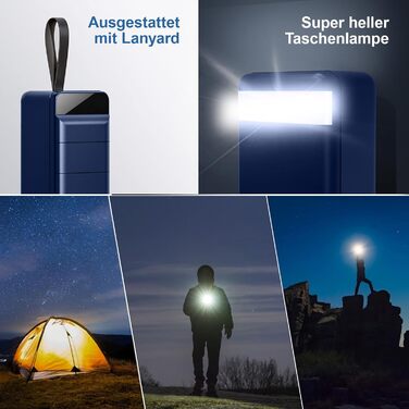 Powerbank 60000mAh з LED-дисплеєм, 22,5W PD, 4 виходи USB та 3 входи, сумісний з iPhone, Android та іншими пристроями (синій)
