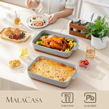 Форма для запікання MALACASA Serie TARA, 4.5L, кераміка, 35*23.8 см, сіра | Для лазаньї, тірамісу, запіканок