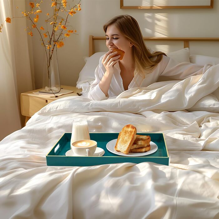 MAONAME Decorative Tray for Coffee Table, Modern Serving Tray with Handles, Rectangular Plastic Tea Tray for Ottoman, Bathroom Decoration, 40 x 25.9 cm (Dark Green)