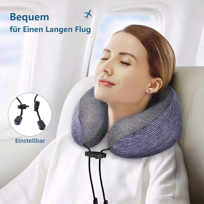 Подушка для шиї у подорожах, 100% Memory Foam - для автомобіля, літака, поїзда, офісу та кемпінгу, з чохлом, маскою для сну та берушами, фіолетовий