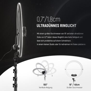 NEEWER Комплект кільцевого світла для фото та відео: 48 см, 52 Вт, регульоване LED світло, штатив, Bluetooth, для смартфона, YouTube, селфі (RP18B Pro)