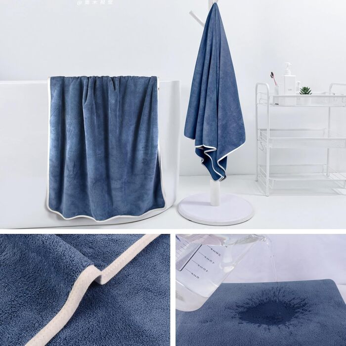 KinHwa Рушники Преміум - 100% Мікрофібра, 6 шт. (2 рушники 76x152 см, 2 рушники 40x76 см, 2 рушники для зняття макіяжу 15x30 см) - м'які та швидковисихаючі, блакитні