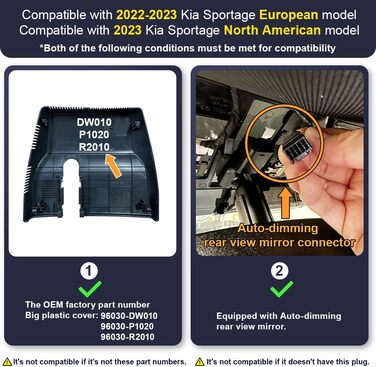 Автореєстратор Fitcamx 4K UHD для Kia Sportage 2022-2025 (5-те покоління), відеореєстратор з WiFi, нічним баченням, G-сенсором та карткою пам'яті 64GB, OEM Plug & Play