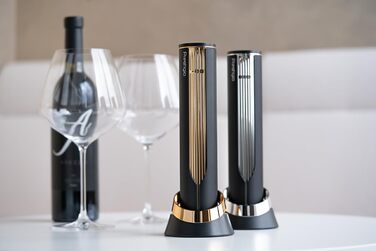 Prestigio Maggiore Electric Corkscrew - Premium Wine Bottle Opener with Charging Station - Integrated Foil Cutter - Packaged in a High-Quality Gift Box - Black/Gold
